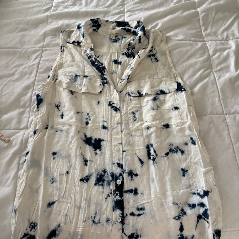 Garage White and Blue Tie-Dye Button Down Shirt